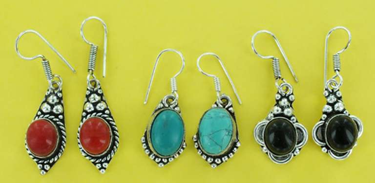 Silver and Natural Stone Earrings
