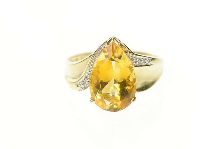10K Yellow Gold Pear Citrine Diamond Chevron Statement Ring