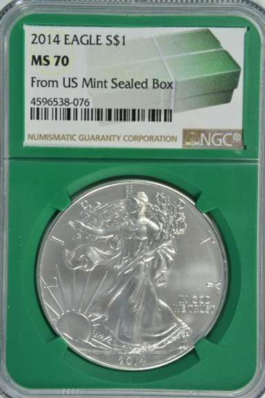 Perfect 2014 25th Anniv $1 Eagle. NGC MS70 Mint Sealed Box