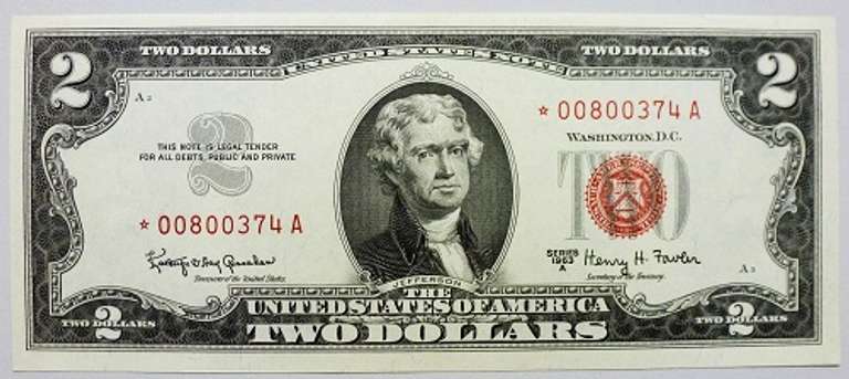 Gem Crisp 1963A $2 Red Seal Star Replacement Note !