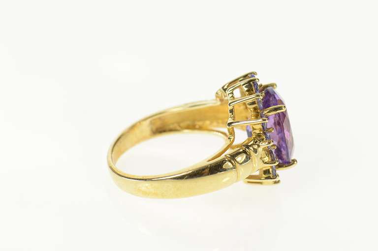 10K Yellow Gold Amethyst Tanzanite Halo Cocktail Statement Ring