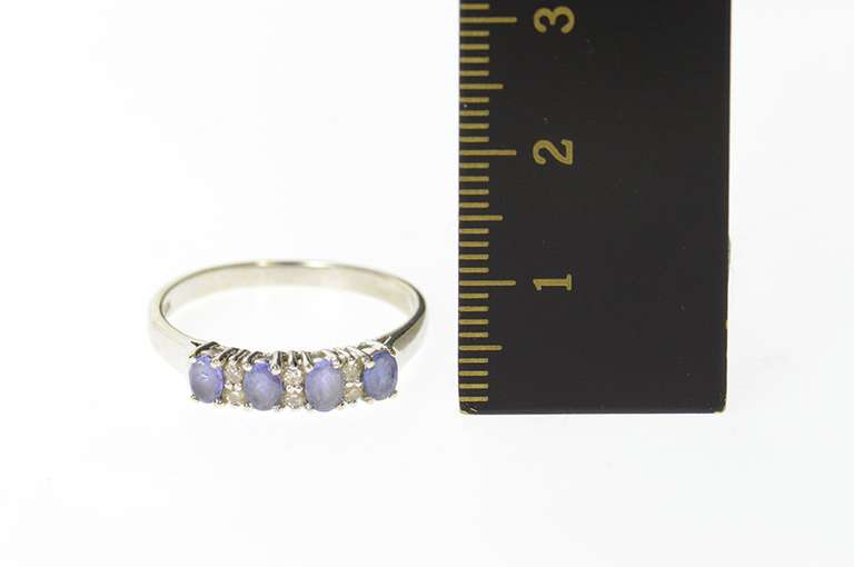 14K White Gold Oval Tanzanite Diamond Wedding Band Ring