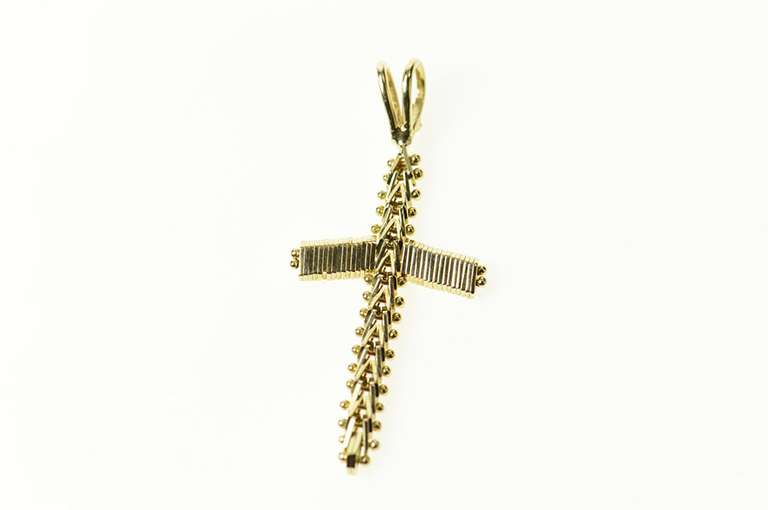 14K Yellow Gold Squared Chain Link Cross Christian Faith Pendant