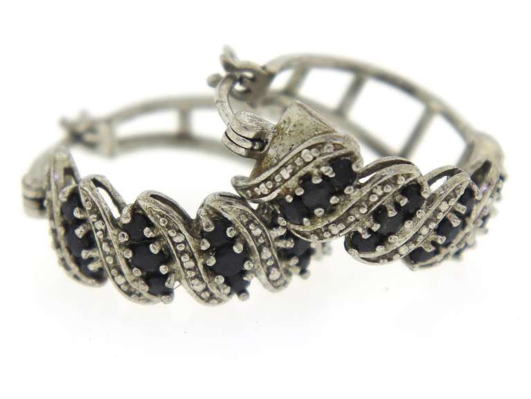 Sterling Silver Hoop Gemstone Earrings