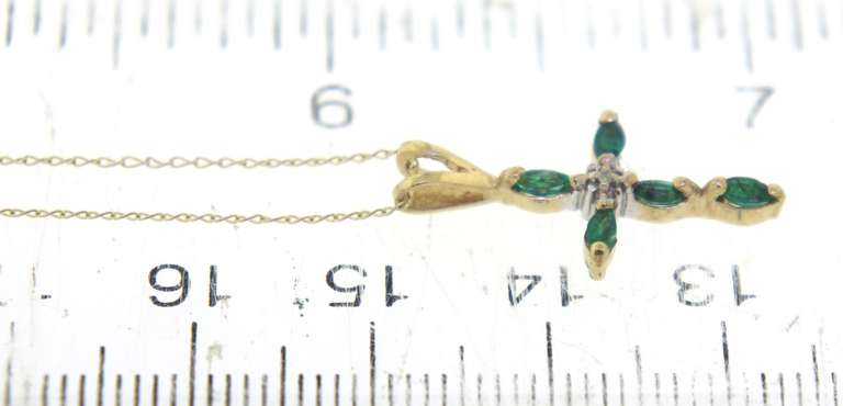 Gorgeous Emerald and Diamond Cross Pendant on Chain