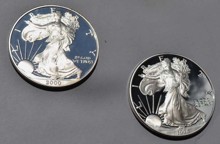1998 & 2000 Silver Eagles With Box Paper