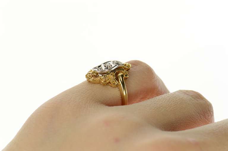 14K Yellow Gold Retro Two Tone Cluster Statement Ring