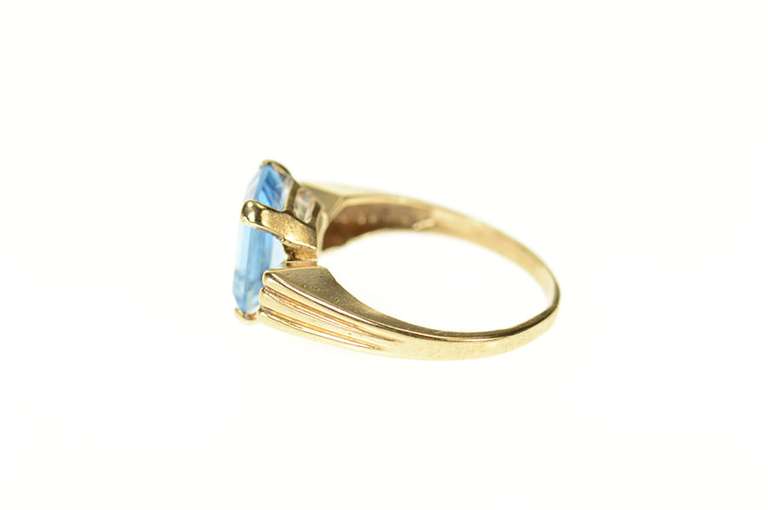 10K Yellow Gold Emerald Cut Blue Topaz Solitaire Statement Ring