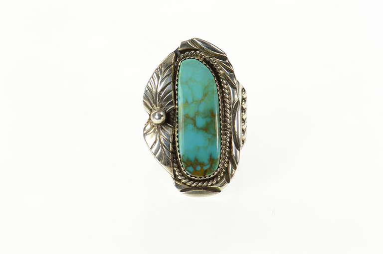 Sterling Silver Men's Native American Turquoise Feather Ring
