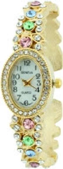 Ladies Geneva & Gemstone Cuff Watch, 18kt GP