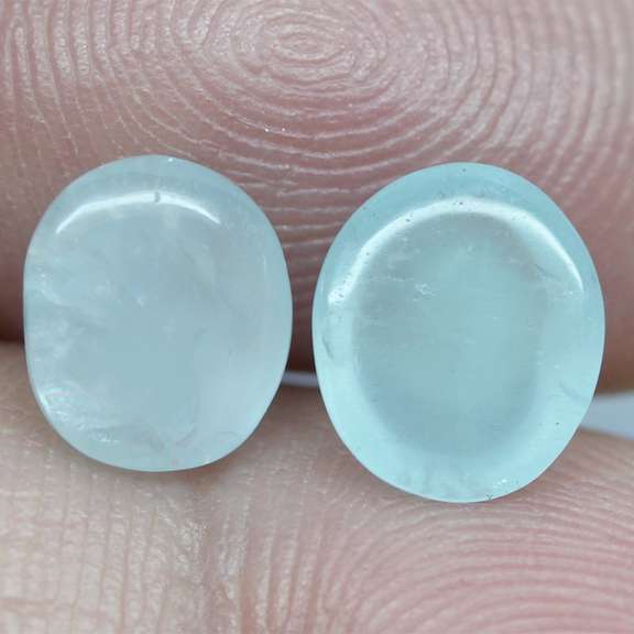 Frosty 3.90ct pair of Aquamarine cabochons