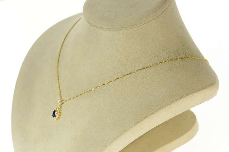 14K Yellow Gold Oval Natural Sapphire Diamond Halo Classic Pendant