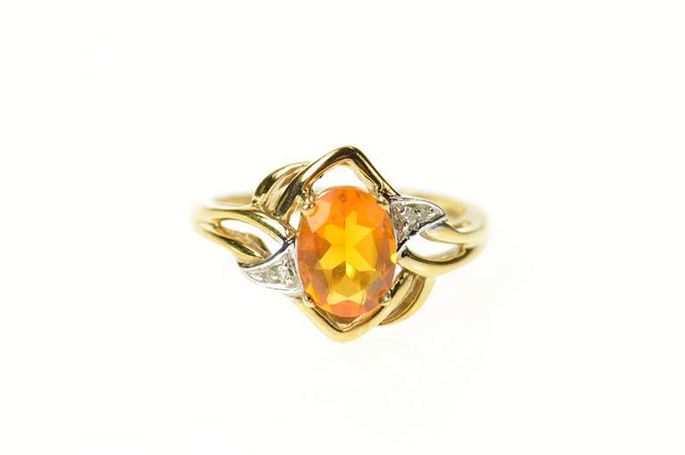 10K Yellow Gold Oval Citrine Diamond Accent Bypass Ring