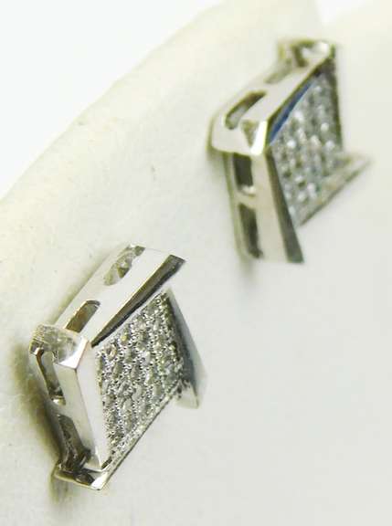 10K White Gold Pave Diamond Stud Earrings