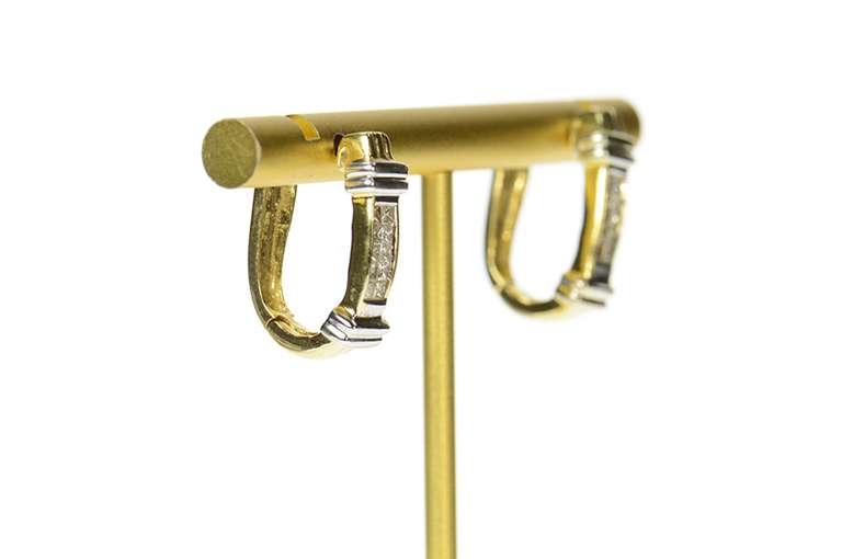 14K Yellow Gold 0.60 Ctw Princess Diamond Oval Hoop Earrings