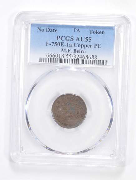 AU55 MF Beirn Magnolia Hotel Civil War Token F-750E-1a Copper PE PCGS