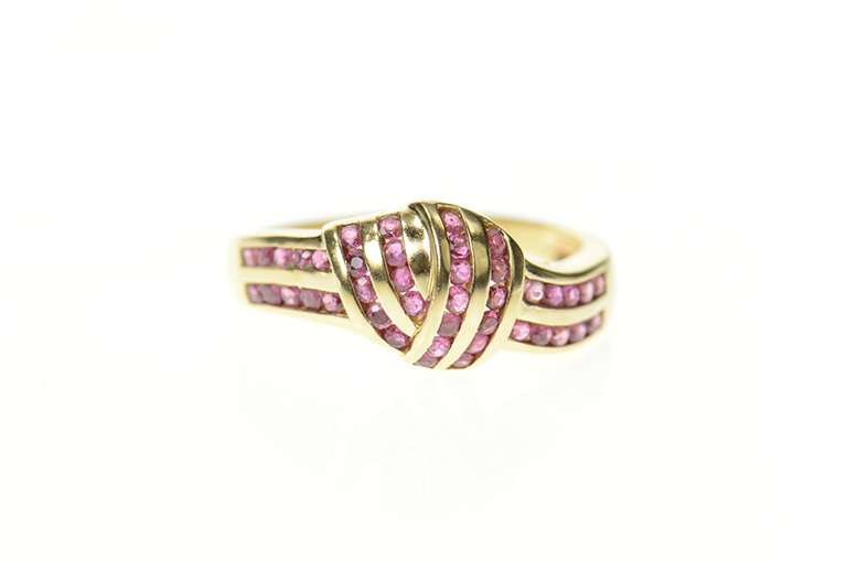 14K Yellow Gold Ruby Channel Knot Design Statement Ring