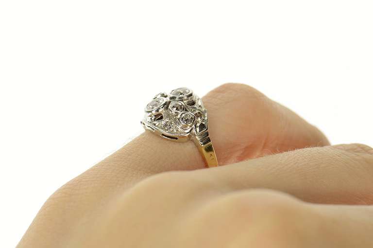 14K Yellow Gold Art Deco 0.88 Ctw Ornate Diamond Statement Ring