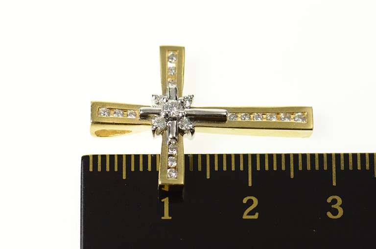 14K Yellow Gold Classic Diamond Fancy Cross Christian Faith Pendant