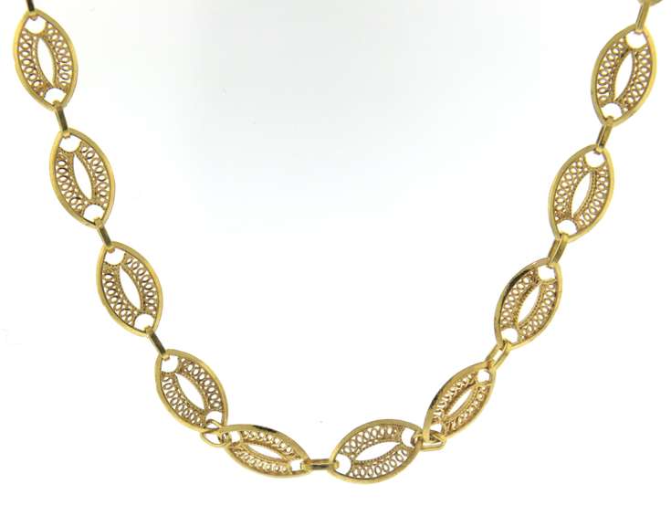Fancy 18kt YG Openwork Oval Link Chain Necklace