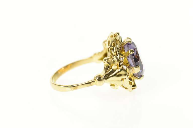 14K Yellow Gold Scalloped Retro Sim. Alexandrite Cocktail Ring