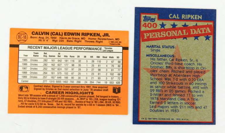 2 Cal Ripken, Jr. Baseball Cards