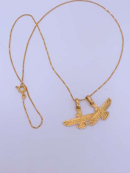 18kt Gold Chain Necklace & Eagle Pendant