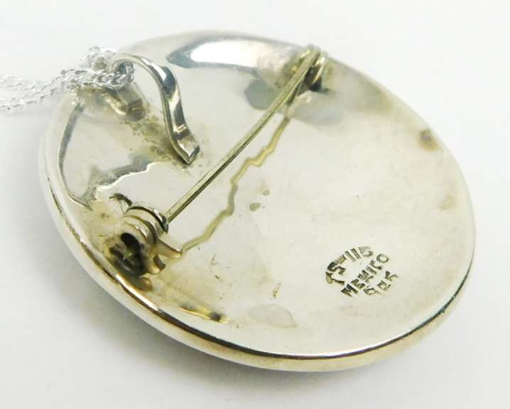 Big Mexican Sterling & Black Onyx Pin/Pendant with Chain