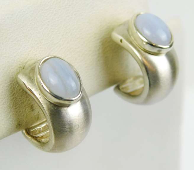 2 Pairs Sterling Moonstone Pierced Earrings