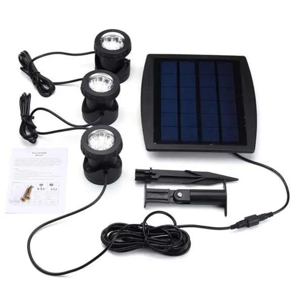 Solar Powered 3 Underwater Spotlights Waterproof IP68