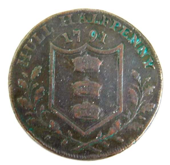 Rare 1791 Great Britain Hull Half Penny