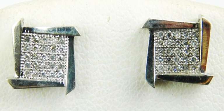 10K White Gold Pave Diamond Stud Earrings