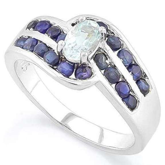 SUPERB ! AQUAMARINE (22 PCS) GENUINE SAPPHIRE 925 STERLING SILVER RING