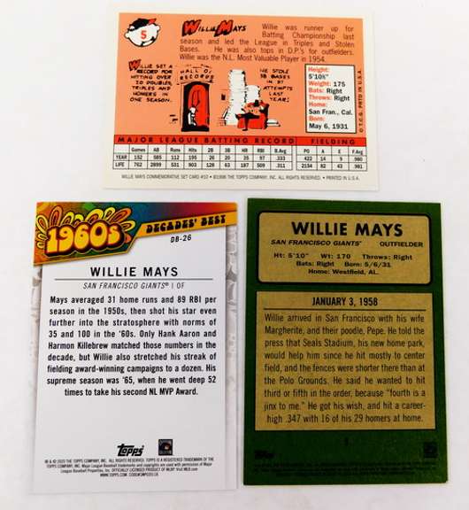 3 Willie Mays Baseball Cards