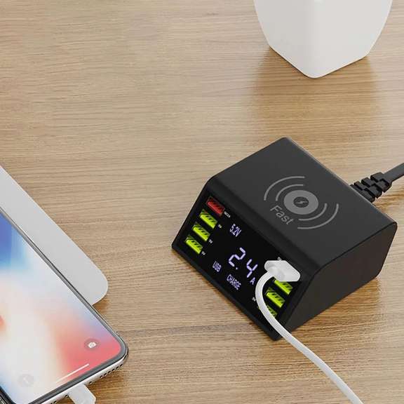 60W 8 Port USB Digital Display Wireless Charger