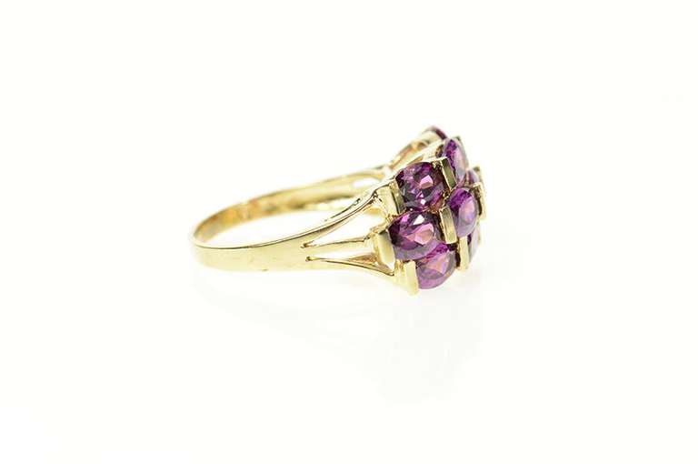 10K Yellow Gold Oval Tiered Purple Tourmaline Cluster Statement Ring