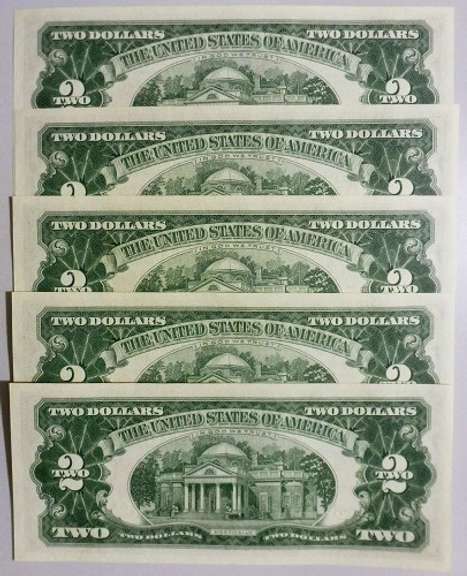 (5) Gem Crisp 1963 $2 Red Seal Notes-Consecutive Serial Numbers Nice Notes!