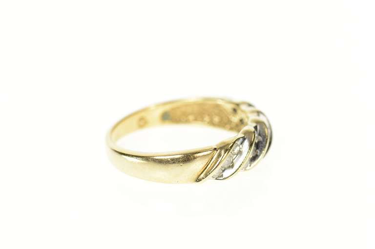 10K Yellow Gold Classic Wave Channel Diamond Wedding Band Ring