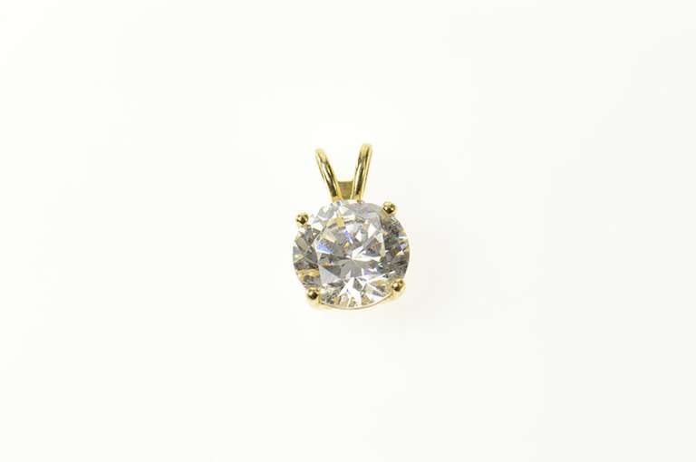 14K Yellow Gold Round Classic Solitaire Simple Cubic Zirconia Pendant
