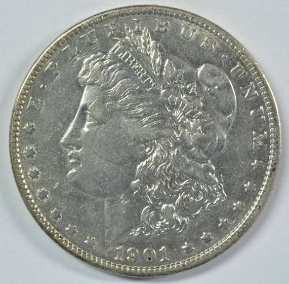 Rare key date 1901-P Morgan Silver Dollar in nice AU+.
