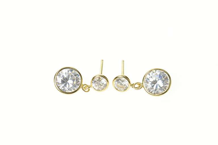 14K Yellow Gold Round CZ Dangle Classic Statement Earrings