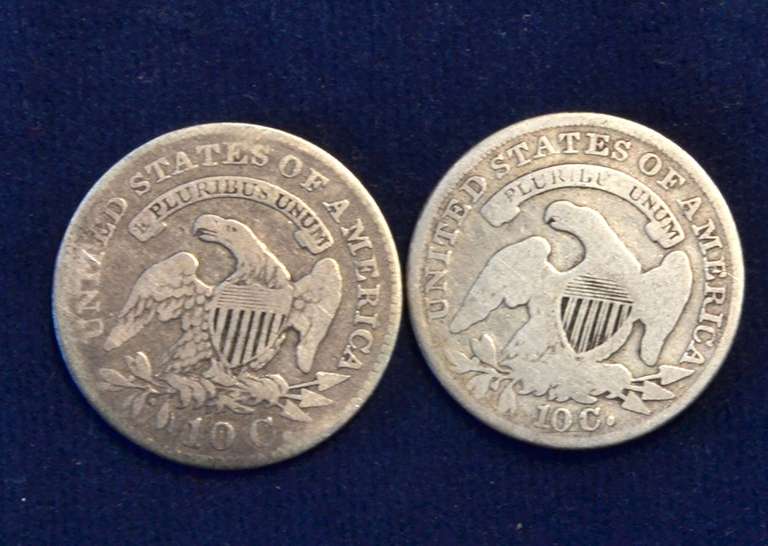Lot Of 2 Bust Dimes 1827, and 1835 Circulated Coins