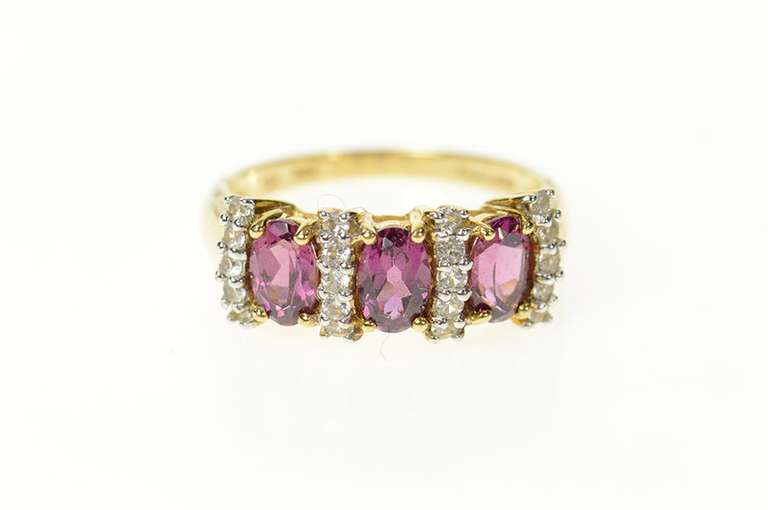 10K Yellow Gold Purple Tourmaline Diamond Statement Band Ring