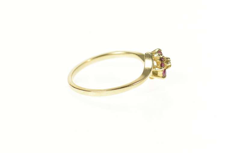 14K Yellow Gold Ruby Flower Cluster Diamond Accent Bypass Ring