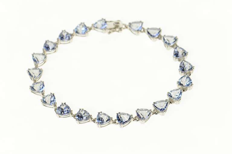 14K White Gold Trillion Syn. Tanzanite Statement Tennis Bracelet