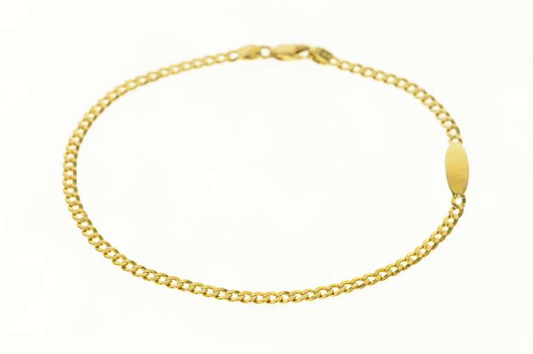 14K Yellow Gold 3.1mm Curb Chain Oval Engravable Anklet Bracelet