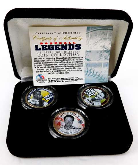 Baseball Legends Colorized State Quarters w/COA