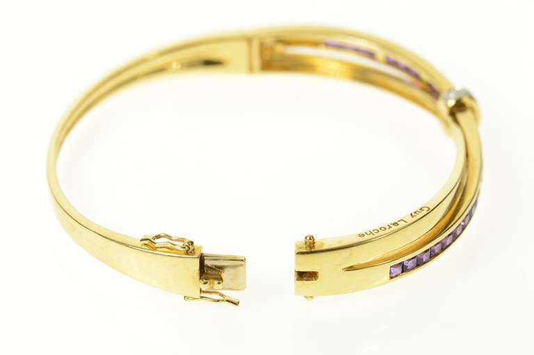 18K Yellow Gold Guy Laroche Amethyst Diamond Bangle Bracelet