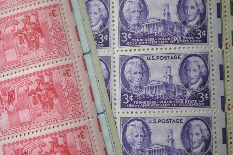 30 Mint 3 Cent US Comm Stamp Sheets 1940-50 Era