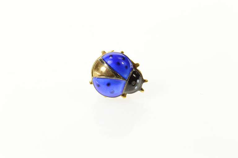 Gold Filled Blue Enamel Ornate Retro Lady Bug Dress Pin/Brooch
